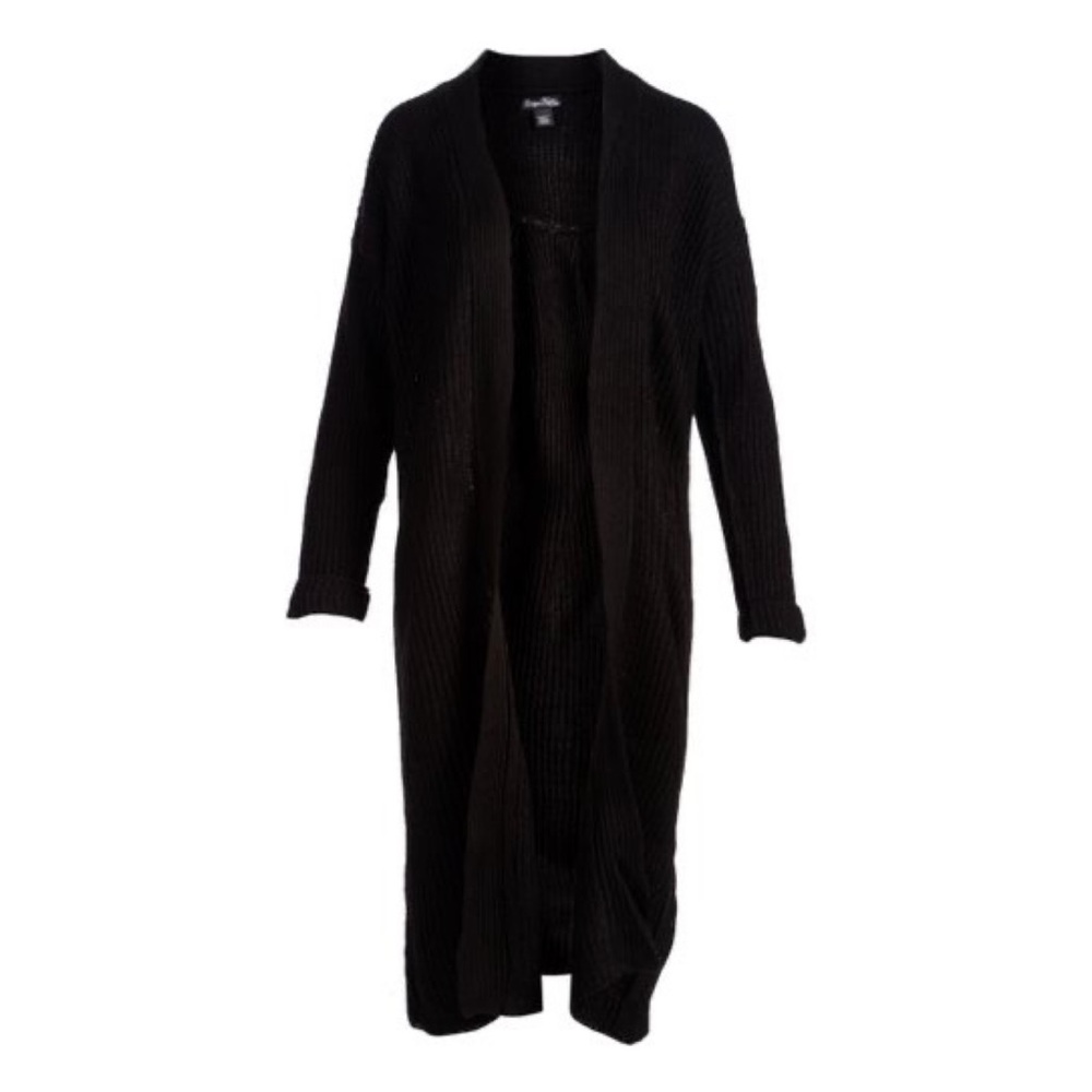 Evelyn Taylor Women’s Black Ribbed Duster Cardigan EUC
